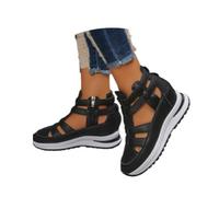 FLFXYFB 2025 New Side Zipper Comfortable Lightweight Wedge Sandals, Women's Hollow Out Breathable Platform Wedge Sandals Sneakers (Black,40)