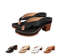 FLFXYFB 2025 Women's Solid Color Summer Chunky Heel Sandals, Chunky Sandals For Women, Casual Square Toe Flip Flops Shoes Wedges (Black,42)