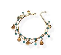 FLFXYFB Gold Shell Necklace for Women Blue Zircon Shell Choker Necklaces Metal Shells Double Layered Necklaces Summer Beach Jewelry for Women (Bracelet)