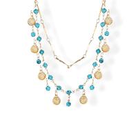 FLFXYFB Gold Shell Necklace for Women Blue Zircon Shell Choker Necklaces Metal Shells Double Layered Necklaces Summer Beach Jewelry for Women (Necklace)