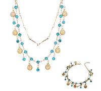 FLFXYFB Gold Shell Necklace for Women Blue Zircon Shell Choker Necklaces Metal Shells Double Layered Necklaces Summer Beach Jewelry for Women (2PCS)