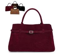 FLFXYFB Suede Tote Bag for Women, Women's Large Brown Suede Top-Handle Work Handbag, Modavo Vintage Large Capacity Bag Handbag (Wine)
