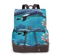 FLGHJNBJN Beau monde sous-marin dauphins corail sac à dos polyvalent en cuir pour femme, sac à dos élégant en polyuréthane pour les trajets quotidiens, l'université, les voyages, l'extérieur
