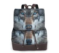 FLGHJNBJN Blue Eyes Wolf Sac à dos polyvalent en cuir synthétique pour femme, sac à dos élégant pour trajets quotidiens, université, voyage, extérieur