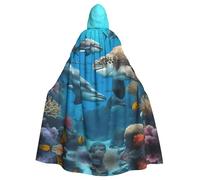 FLGHJNBJN Cape à capuche pour homme et femme, motif dauphins, tortue de mer, requin, pieuvre, récif corallien, pour adulte, Renaissance pour costume d'Halloween et cosplay