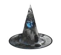 FLGHJNBJN Chapeau de sorcière avec imprimé loup aux yeux bleus, chapeau de sorcière pour Halloween, cosplay, fête, vacances
