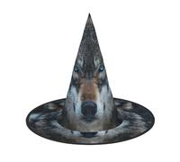 FLGHJNBJN Chapeau de sorcière avec imprimé loup aux yeux bleus, chapeau de sorcière pour Halloween, cosplay, fête, vacances