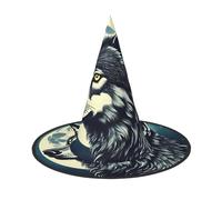FLGHJNBJN Chapeau de sorcière avec imprimé loup et lune pour Halloween, cosplay, fête, vacances