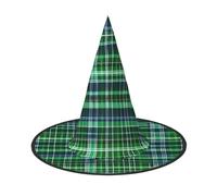 FLGHJNBJN Chapeau de sorcière bleu et vert avec imprimé tartan écossais pour Halloween, cosplay, fête, vacances