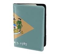 FLGHJNBJN Étui de passeport de voyage imprimé drapeau du Delaware avec poche de rangement pour documents, indispensable pour le voyage en cuir synthétique