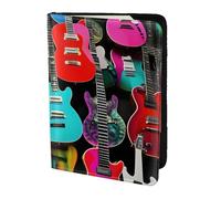 FLGHJNBJN Étui de passeport de voyage imprimé guitares colorées avec poche de rangement pour documents, indispensable pour le voyage en cuir synthétique