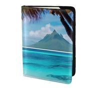 FLGHJNBJN Étui de passeport de voyage imprimé plage Tahiti avec poche de rangement pour documents, indispensable de voyage en cuir synthétique