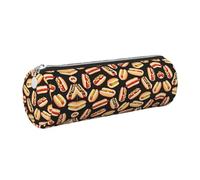 FLGHJNBJN Fun Food Hot Dogs Jolie trousse à crayons en cuir croisée respectueux de l'environnement, fermeture éclair lisse, grande capacité porte-pochette cylindrique, Argenté., Taille unique