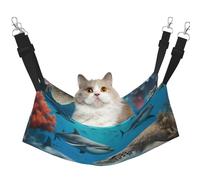 FLGHJNBJN Hamac confortable pour chat d'intérieur avec motif de dauphins, tortue de mer, requin, pieuvre, récif corallien, perchoir de fenêtre, lit réglable pour animal domestique avec velours doux