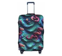 FLGHJNBJN Housse de bagage imprimée en 3D avec écailles de dragon magiques, protection de coffre extensible, bouclier de bagage personnalisé, pour voyage d'affaires, blanc, L, Valise