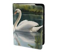 FLGHJNBJN Magnifique étui de passeport de voyage imprimé cygnes blancs sur le lac avec poche de rangement pour documents, indispensable de voyage en cuir synthétique