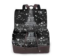 FLGHJNBJN Night Paris Tour Eiffel Sac à dos polyvalent en cuir pour femme, sac à dos élégant en polyuréthane pour les trajets quotidiens, l'université, les voyages, l'extérieur