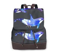 FLGHJNBJN Orca Killer Whale Sac à dos polyvalent en cuir pour femme, sac à dos élégant en polyuréthane pour les trajets quotidiens, l'université, les voyages, l'extérieur