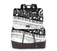 FLGHJNBJN Sac à dos polyvalent en cuir synthétique avec touches de piano et notes de musique pour femme, sac à dos élégant en polyuréthane pour les trajets quotidiens, l'université, les voyages