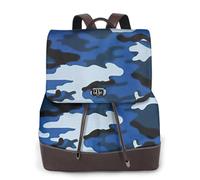 FLGHJNBJN Sac à dos polyvalent en cuir synthétique bleu camouflage pour femme, sac à dos élégant en polyuréthane pour les trajets quotidiens, l'université, les voyages, l'extérieur