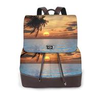 FLGHJNBJN Sunset Palm Tree Ocean Sac à dos polyvalent en cuir pour femme, sac à dos élégant en polyuréthane pour les trajets quotidiens, l'université, les voyages, l'extérieur