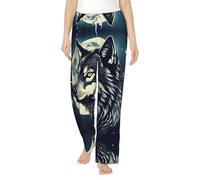FLGHJNBJN Wolf Night Moon Pantalon de pyjama en flanelle pour femme avec taille élastique pour se détendre à la maison