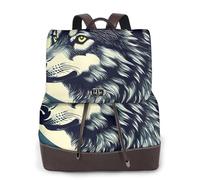 FLGHJNBJN Wolf Night Moon Sac à dos polyvalent en cuir pour femme, sac à dos élégant en polyuréthane pour les trajets quotidiens, l'université, les voyages, l'extérieur