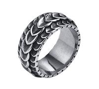 FLHEART Bague dragon pour homme - En acier inoxydable antique vintage gothique punk - Bague cool - Écailles de dragon texturée - Pour homme - Amulette porte-bonheur - Cadeau, Métal