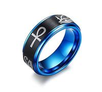FLHEART Bague en acier inoxydable hiéroglyphe avec œil d'Horus et Ankh gravé Ankh Dieu du ra pour homme Protection Bijoux pour lui, Métal,