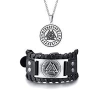 FLHEART Bijou viking pour homme - Vegvisir nordique - runes nordiques - Boussole valknut - Amulette loup Mjolnir - Marteau de Thor - Vegvisir celtique - Païen - Bijoux de Talisman, 18 centimeters