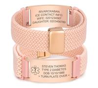 FLHEART Bracelet d'alarme médical personnalisé - Bracelet d'identification SOS élastique réglable avec gravure pour diabète, epilepsie, allergie, numéro de téléphone, bracelets d'urgence pour hommes