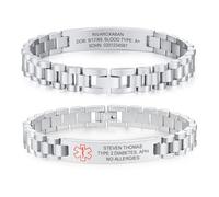 FLHEART Bracelet d'Identification Médicale Personnalisé pour Homme - Réglable Acier Inoxydable Gravure Bracelet à Maillons, Bracelet SOS d'Urgence Médicale Bracelets Manchette pour Homme