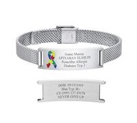 FLHEART Bracelet d'urgence SOS pour femme - Bracelet d'identification médicale avec nom et numéro de téléphone pour autisme, femme, bracelet d'urgence médicale personnalisé pour allergie, diabétique