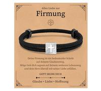 FLHEART Bracelet en corde de voile noire avec croix, bijoux Jésus-Christ, cadeau de confirmation de Pâques, pour garçons, hommes, fils, cadeaux chrétiens, acier inoxydable acier inoxydable Corde de