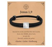 FLHEART Bracelet en corde de voile noire avec croix, bijoux Jésus-Christ, cadeau de confirmation de Pâques, pour garçons, hommes, fils, cadeaux chrétiens, acier inoxydable acier inoxydable Corde de