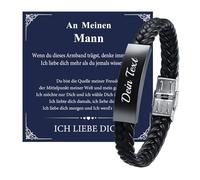 FLHEART Bracelet en cuir noir avec gravure « Ich Liebe Dich » pour homme, mari, petit ami, cadeau d'amour pour homme, Saint-Valentin, anniversaire, 21,5 Zentimeter, Acier inoxydable Cuir, No Gemstone