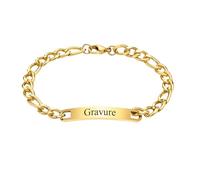 FLHEART Bracelet Homme Personnalisé Chaîne Gourmette - Or Acier Inoxydable Gravure Chaînes avec Plaque Bracelets pour Hommes, Idée Cadeau Anniversaire Fête des Pères Bijoux