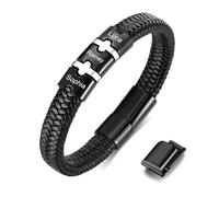FLHEART Bracelet Homme Personnalisé en Cuir - Puzzle Bracelet Personnalisé Gravure avec 3 Noms, Noir Bracelets Prenom personnalisable Cadeau pour Mari Ami Papa Papy Anniversaire Saint Valentin Noël