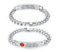 FLHEART Bracelets d'alerte médicale pour hommes : bracelet d'identification médicale personnalisé en acier inoxydable bracelet d'identification SOS personnalisé pour hommes garçons, Métal