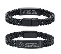 FLHEART Bracelets d'alerte médicale pour hommes : bracelet d'identification médicale personnalisé en acier inoxydable bracelet d'identification SOS personnalisé pour hommes garçons, 20 centimeters