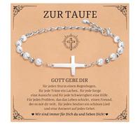 FLHEART Cadeau de baptême pour fille - Bracelet à perles avec croix en acier inoxydable argenté - Bracelet pour enfants pour petite-fille, fille, nièce, baptême pour fille