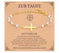 FLHEART Cadeau de baptême pour fille - Bracelet avec perles en acier inoxydable plaqué or - Pour enfants, petite-fille, nièce, baptême - Cadeau de baptême pour fille