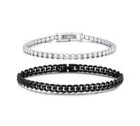 FLHEART Cadeau de Saint-Valentin pour lui | Bracelet tennis classique assorti en oxyde de zirconium | Bracelets à chaîne cubaine cadeaux pour petit ami, mari, âme sœur, petite amie, Saint-Valentin