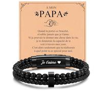 FLHEART Cadeau Papa Bracelet Cuir Homme - Bracelet Homme Cadeaux Fete Des Peres Homme en Fermoir Gravée Je t'aime Idee Cadeau Homme Cadeau Papa Grand Pere Copain Mari Fête des Pères