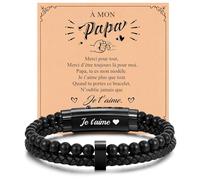 FLHEART Cadeau Papa Bracelet Cuir Homme - Bracelet Homme Cadeaux Fete Des Peres Homme en Fermoir Gravée Je t'aime Idee Cadeau Homme Cadeau Papa Grand Pere Copain Mari Fête des Pères