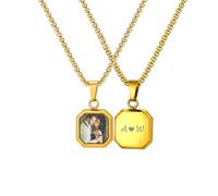 FLHEART Collier avec texte photo personnalisé pour homme - Colliers élégants personnalisés avec image commémorative à l'intérieur et gravure de texte pour fils, papa, mari, petit ami, cadeau souvenir