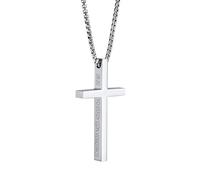 FLHEART Collier Croix Homme Biblique Gravé - Pendentif Chrétien Religieux en Acier Inoxydable avec Verset Biblique Gravé yo estoy con vosotros todos los días, Collier Croix Cadeau pour Hommes