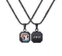 FLHEART Collier élégant avec photo personnalisée pour homme - Colliers élégants avec image commémorative à l'intérieur et texte gravé pour fils, papa, mari, ami, cadeau souvenir pour homme - Cadeau