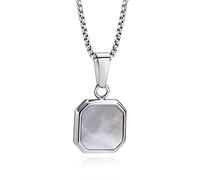 FLHEART Collier pour homme en acier inoxydable - Pierre naturelle carrée œil de tigre - Pendentif agate - Collier géométrique minimaliste pour garçon - Avec chaîne rolo de 61 cm - Cadeau pour homme
