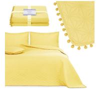 AmeliaHome Couvre-lit avec Pompons 240 x 260 cm - Couvre-lit matelassé ultrasonique - Polyester - Jaune